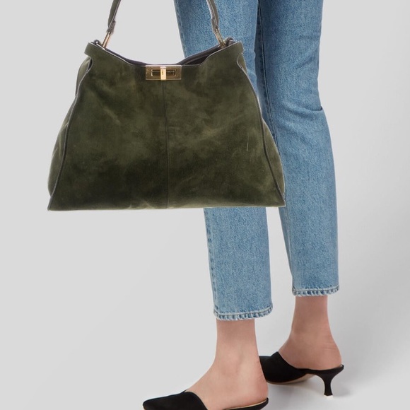 Authentic Fendi Large X Lite Peekaboo suede green handbag - Picture 4 of 9